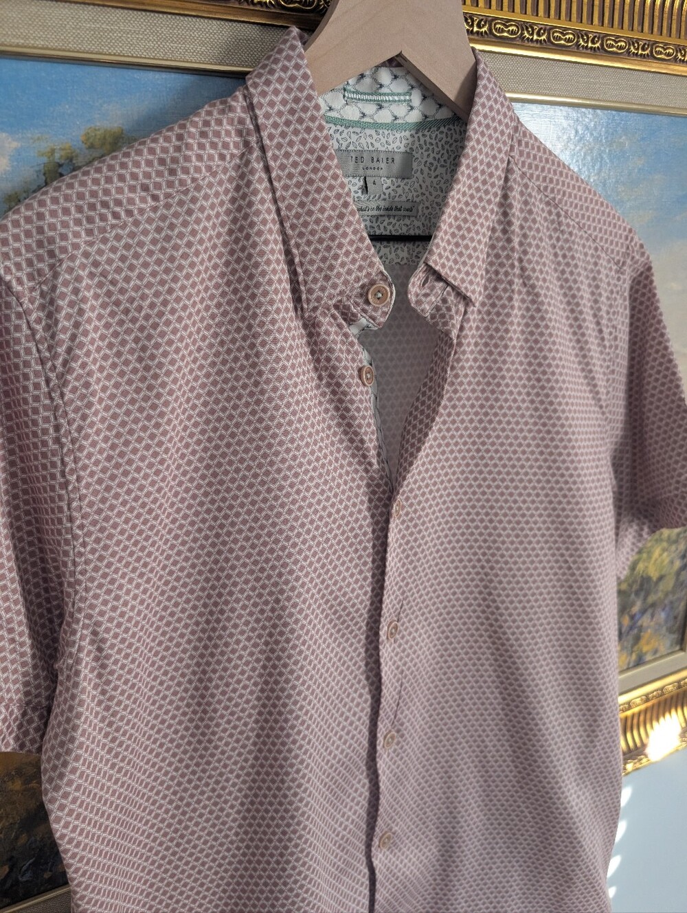 Ted Baker Dusty Pink Geo Print Short Sleeve Button-Down Shirt
